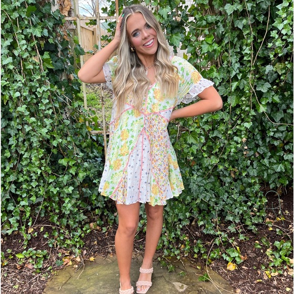 NWT Free People Wildflower Patchwork Mini Dress Medium - Picture 13 of 13